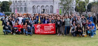 Members of DSA-LA posing in Grand Park